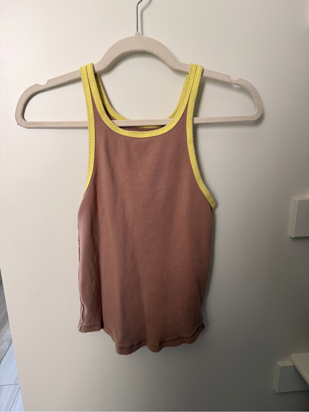 Free People Women’s Ribbed Tank with Yellow Trim - Brown